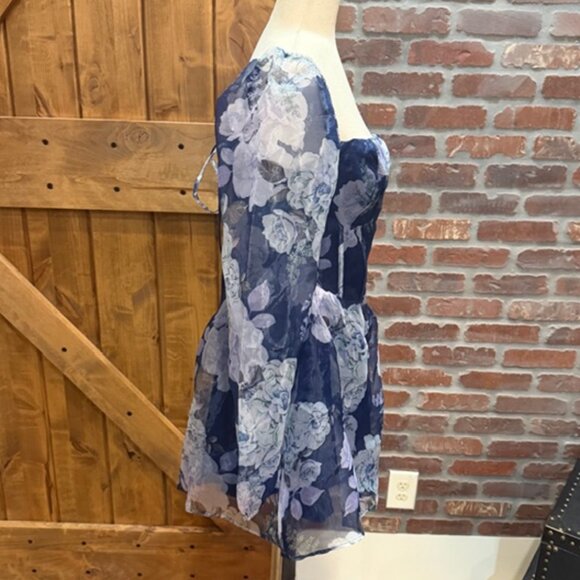 Lulus Positively Enchanting Blue Floral Organza Bustier Mini Dress - Size L - Picture 4 of 8